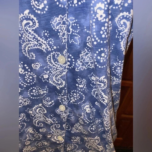 LAUREN RALH LAUREN 100% SOFT COTTON S/S. BUTTON DOWN BLUE/WHITE SLEEP TOP L - Picture 8 of 13